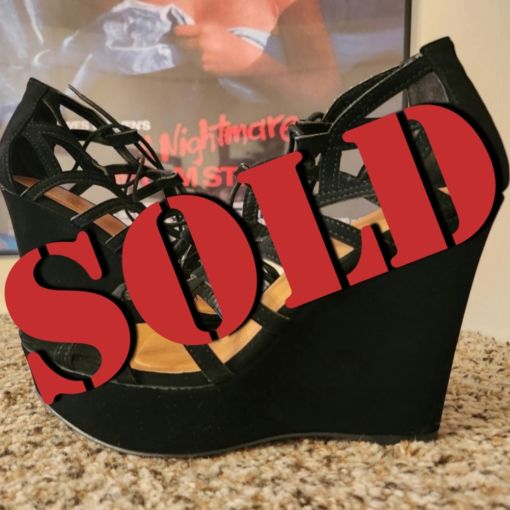 Black Charlotte Russe Wedges. 5 Inch Heel. Size 9 (Gladiator, Caged)